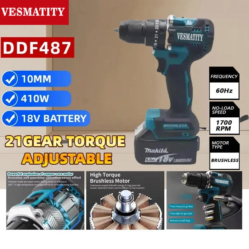 DDF487 10-мм бесщеточная аккум – обзор и цена Makita Drill Ddf484